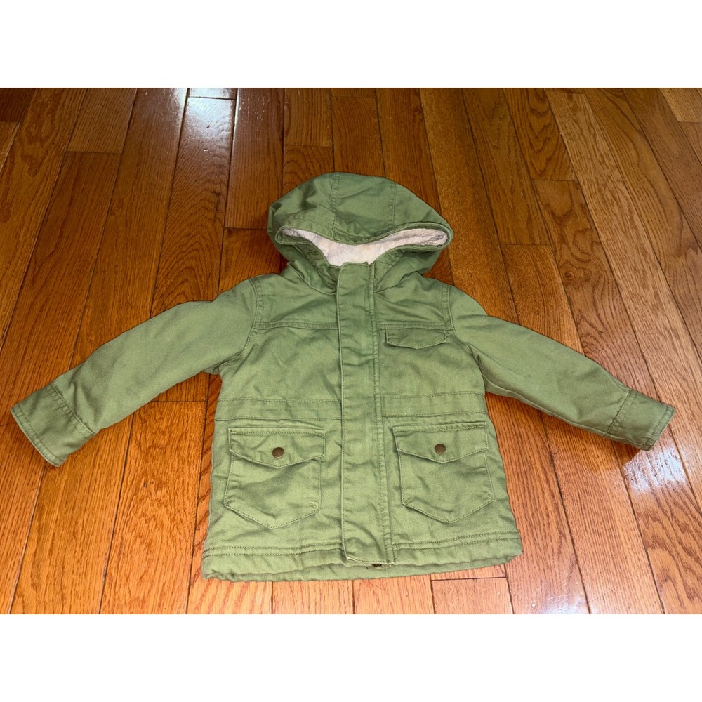 Cat & Jack Toddler 2T Olive Green Utility Field Jacket Faux Fur Lined Hooded